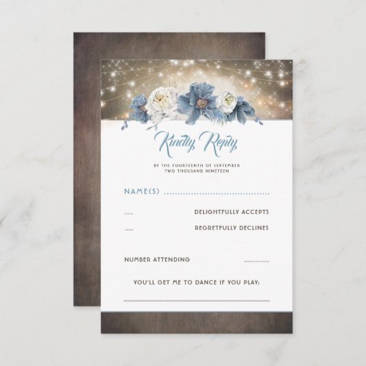 Dusty Blue Floral Rustic Wedding RSVP (Vorne/Hinten)