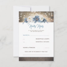 Dusty Blue Floral Rustic Wedding RSVP