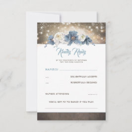 Dusty Blue Floral Rustic Wedding RSVP Karte