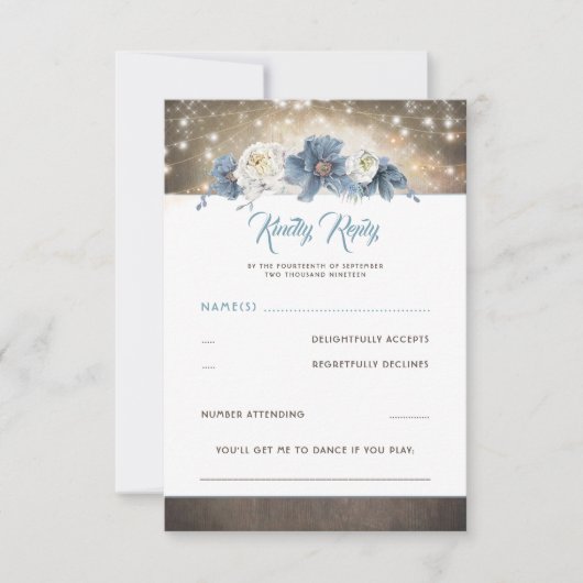 Dusty Blue Floral Rustic Wedding RSVP Karte (Vorderseite)