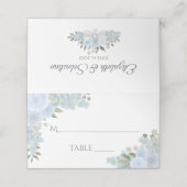 Dusty Blue Floral Rustikales Elegant Wedding Write Platzkarte (Außenseite Aufgefaltet)