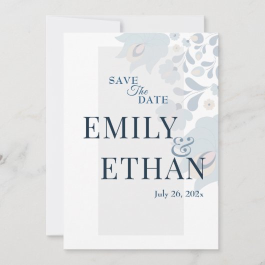 Dusty Blue Floral Save the Date (Vorderseite)