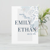 Dusty Blue Floral Save the Date (Stehend Vorderseite)