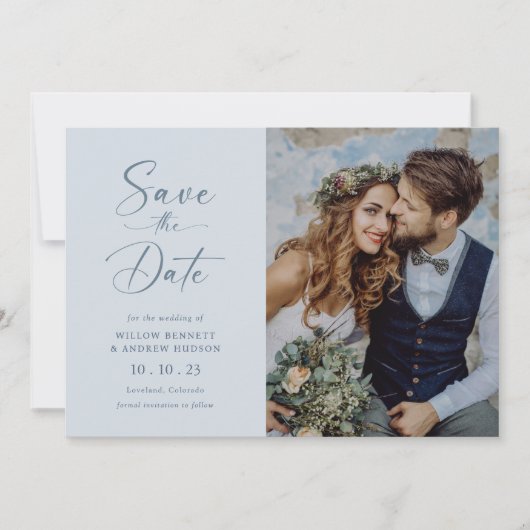 Dusty Blue Floral Save The Date (Vorderseite)