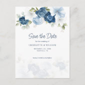 Dusty Blue Floral Save the Date Ankündigungspostkarte (Vorderseite)