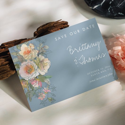 Dusty Blue Floral Save the Date - Aquarell Einladung