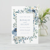 Dusty Blue Floral Save the Date Boho Save the Date Einladung (Stehend Vorderseite)