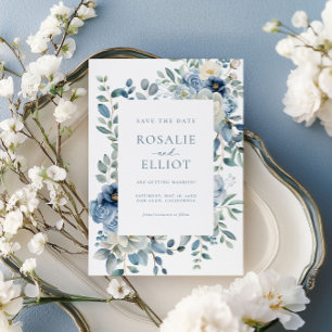 Dusty Blue Floral Save the Date Boho Save the Date Einladung