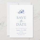 Dusty Blue Floral Save the Date Card Einladung (Vorderseite)