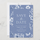 Dusty Blue Floral Save the Date Card Einladung (Vorderseite)