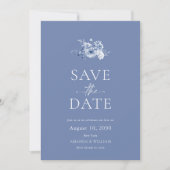 Dusty Blue Floral Save the Date Card Einladung (Vorderseite)