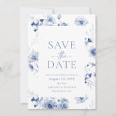 Dusty Blue Floral Save the Date Card Einladung (Vorderseite)