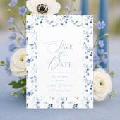Dusty Blue Floral Save the Date Card Einladung