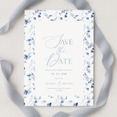 Dusty Blue Floral Save the Date Card Einladung