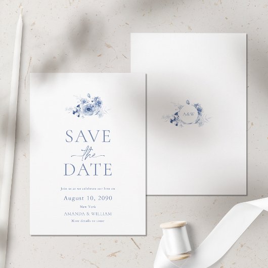 Dusty Blue Floral Save the Date Card Einladung