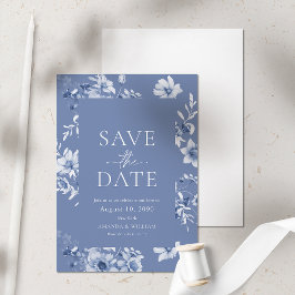 Dusty Blue Floral Save the Date Card Einladung