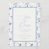Dusty Blue Floral Save the Date Card Einladung (Vorderseite)