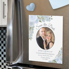 Dusty Blue Floral Save the Date Foto Magnet