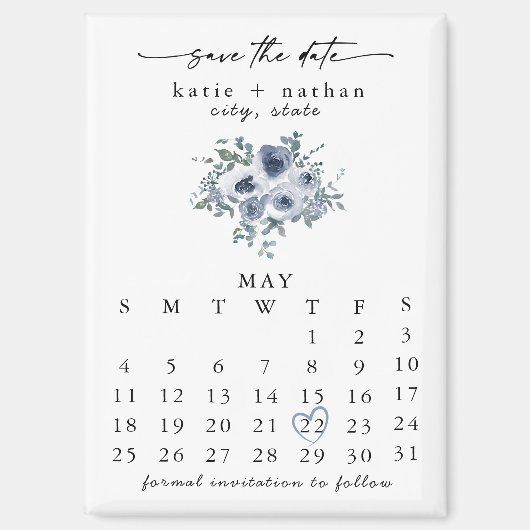 Dusty Blue Floral Save the Date Magnet (Vorderseite)