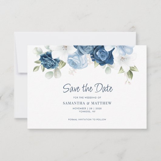 Dusty Blue Floral Save the Date QR Code (Vorderseite)