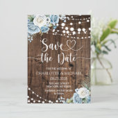 Dusty Blue Floral Save the Date Wedding Einladung (Stehend Vorderseite)