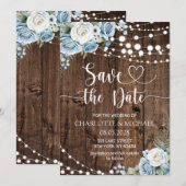 Dusty Blue Floral Save the Date Wedding Einladung (Vorne/Hinten)