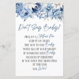 Dusty Blue Floral Say Baby Shower Game