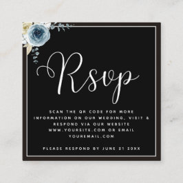 Dusty Blue Floral Schwarz-weiß Wedding RSVP QR Cod Begleitkarte
