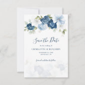 Dusty Blue Floral Script Botanical Wedding Save The Date (Vorderseite)