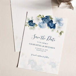 Dusty Blue Floral Script Botanical Wedding Save The Date