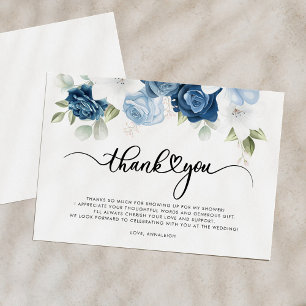 Dusty Blue Floral Script Brautparty Dankeskarte