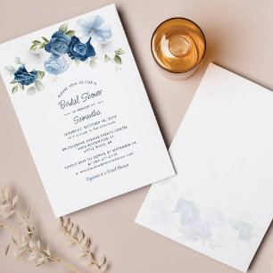 Dusty Blue Floral Script Brautparty Einladung