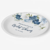 Dusty Blue Floral Script Brautparty Pappteller (Schrägansicht)