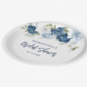 Dusty Blue Floral Script Brautparty Pappteller