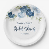 Dusty Blue Floral Script Brautparty Pappteller (Vorderseite)