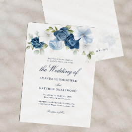 Dusty Blue Floral Script Elegante Wedding Einladung