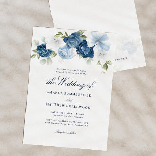 Dusty Blue Floral Script Elegante Wedding Einladung