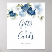 Dusty Blue Floral Script Geschenke und Karten Hoch Poster (Vorne)