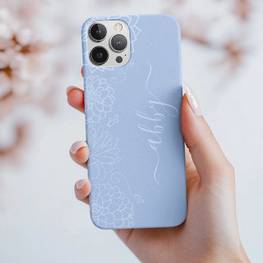 Dusty Blue Floral Script iPhone / iPad Fall Case-Mate iPhone Hülle