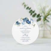 Dusty Blue Floral Script Moderne Hochzeit Einladung (Stehend Vorderseite)
