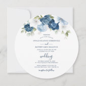 Dusty Blue Floral Script Moderne Hochzeit Einladung (Vorderseite)