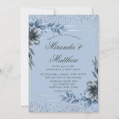 Dusty Blue Floral Silver Wedding Einladungen (Vorderseite)