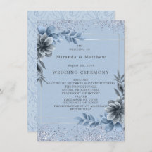 Dusty Blue Floral Silver Wedding Program