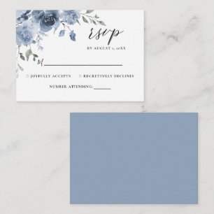 Dusty Blue Floral Slate Blue Pastel Wedding RSVP Begleitkarte