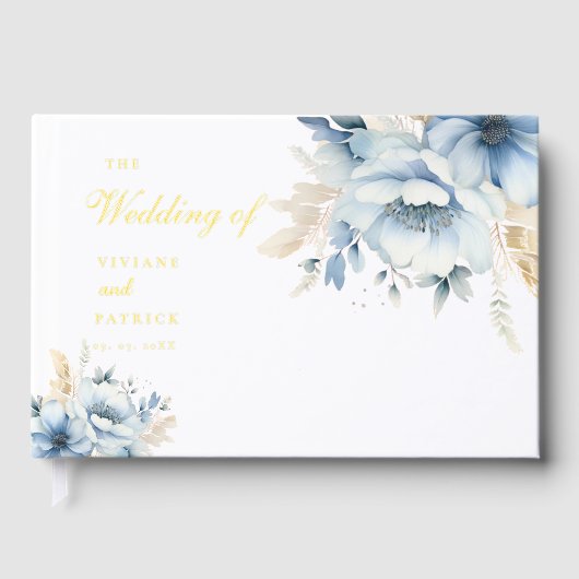 Dusty Blue Floral SPring Bloom Wedding Gästebuch (Vorderseite)