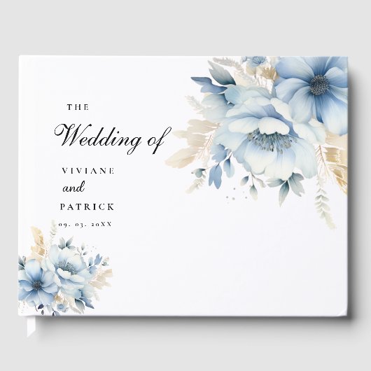 Dusty Blue Floral SPring Bloom Wedding Gästebuch (Vorderseite)