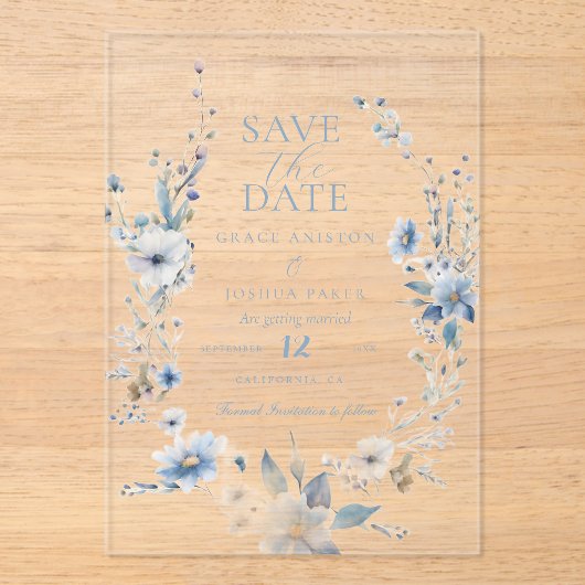 Dusty Blue Floral Spring grüne Hochzeit Acryleinladungen (Vorderseite)