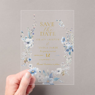 Dusty Blue Floral Spring grüne Hochzeit Acryleinladungen