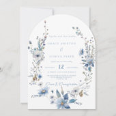 Dusty Blue Floral Spring grüne Hochzeit Einladung (Vorderseite)