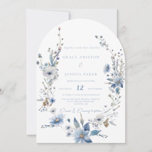 Dusty Blue Floral Spring grüne Hochzeit Einladung (Vorderseite)